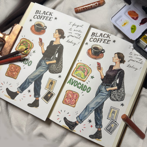 Café-Themed Watercolor Coloring Paper